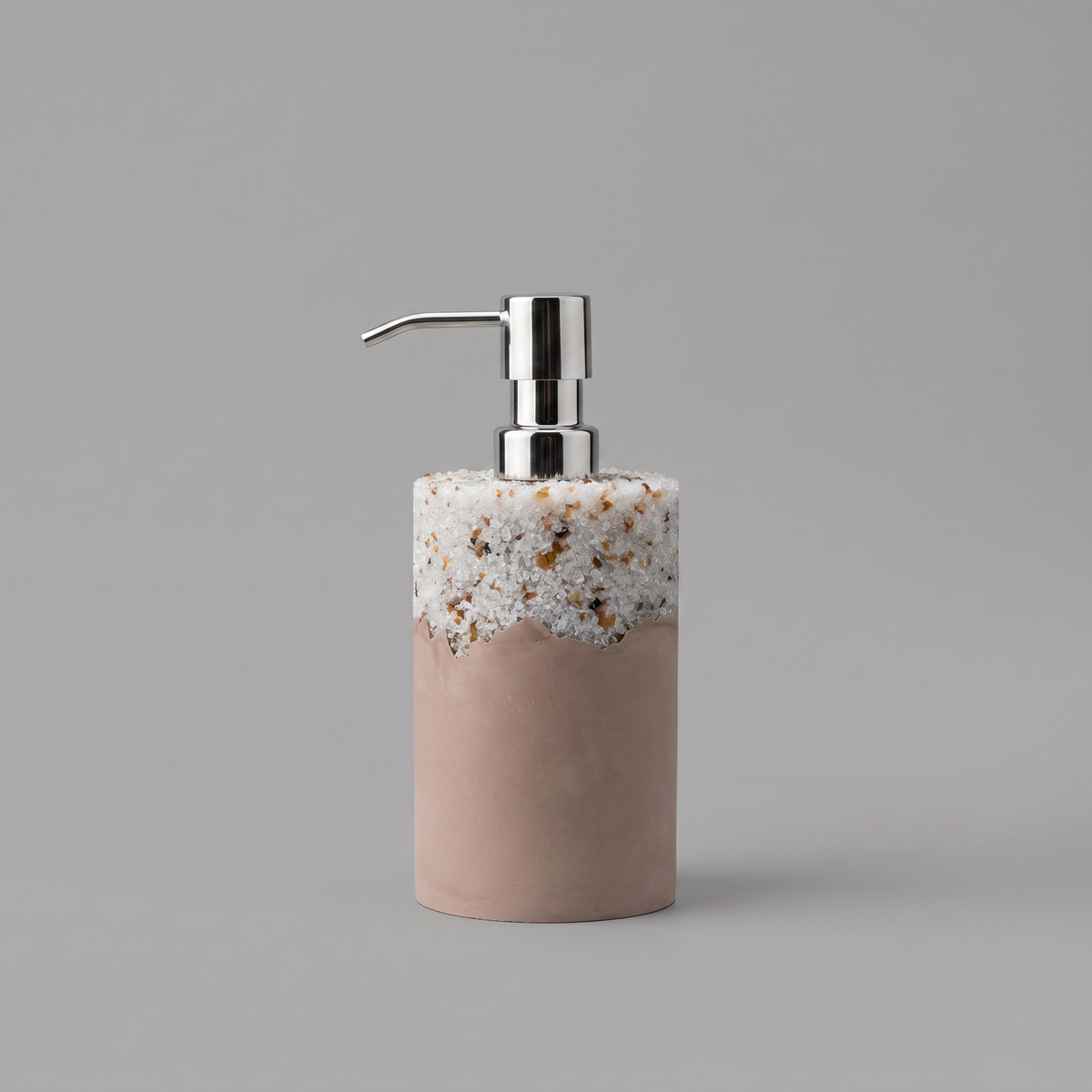 Jesmonite and resin soap dispenser with a textured top and metallic pump