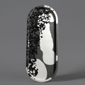 Black and white abstract design on decorative tray in a gray background