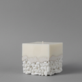 White luxury candle by LARE — designer soy candle wax with scented candle fragrances, oils and scents. Shown on a neutral gray background.